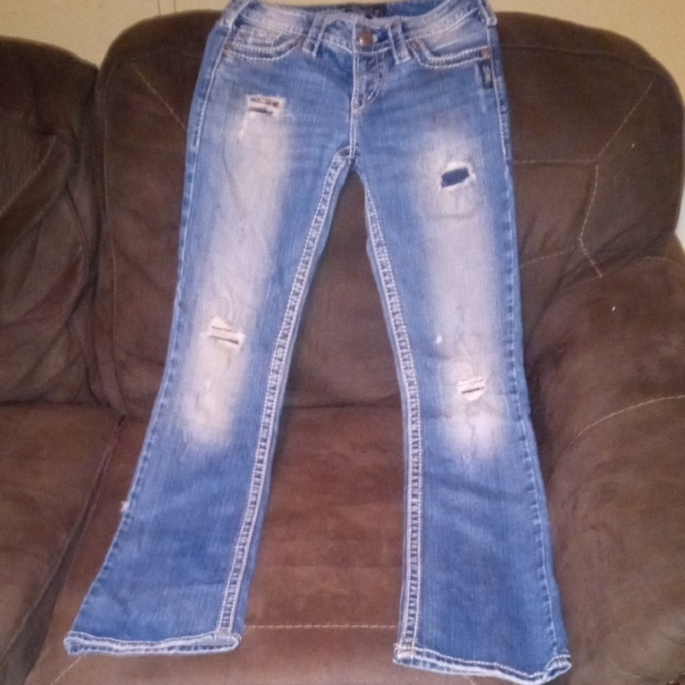 Silver Jeans Blue Distressed Flare Jeans
